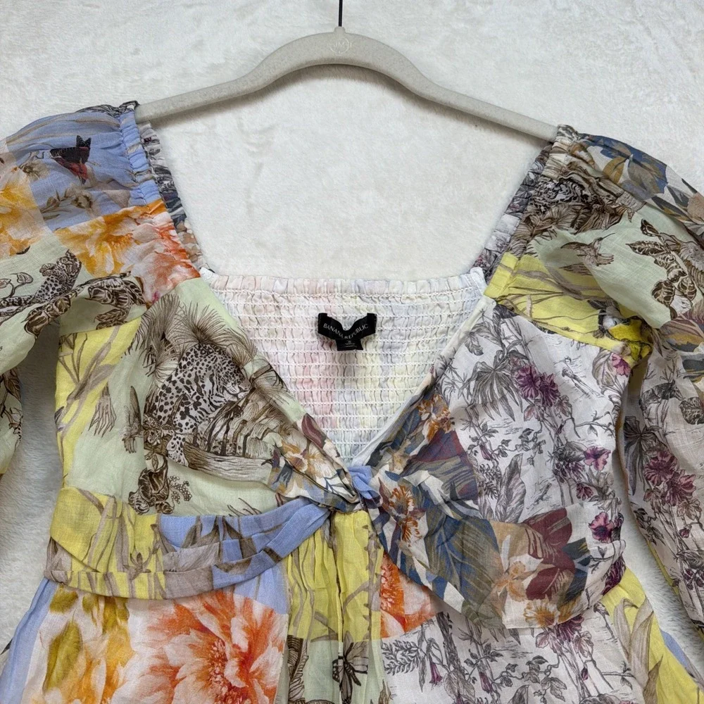 Banana Republic Floral Smocked Peasant‎ Top Women's Small Tall Boho Romantic